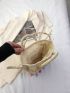 Tassel Decor Straw Bag Drawstring Double Handle Vacation