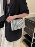 Mini Square Bag Chevron Detail Flap Chain Metallic PU Funky