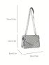 Mini Square Bag Chevron Detail Flap Chain Metallic PU Funky