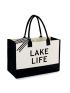 LAKE LIFE Birthday Gifts For Women 13oz Canvas Tote Bag with Inner Zipper Pocket Beach Bags For Women Tote Bag Aesthetic Personalized Gifts For Women Teacher Best Friend Mom Mother