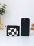Geometric & Letter Graphic Small Wallet Zipper Bifold PU