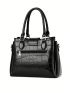 PU Square Bag Crocodile Embossed Black