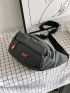 Medium Waist Bag Letter Patch Decor Unisex Style Sports Bag Aesthetic