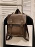Medium Flap Backpack Buckle Decor Contrast Binding Design