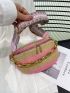 Small Straw Bag Two Tone Striped Pattern Chain Decor
