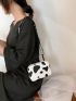 Mini Box Bag Cow Pattern Adjustable Strap With Zipper