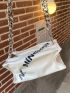 Letter Print Box Bag White Chain Strap For Daily