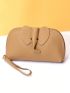 Elephant Design Wristlet Bag Zipper Genuine Leather Green
