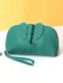 Elephant Design Wristlet Bag Zipper Genuine Leather Green