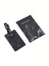 Letter Print Marble Print Passport Case With Luggage Tag