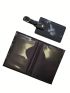 Letter Print Marble Print Passport Case With Luggage Tag