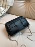 Mini Square Bag Black Braided Textured Flap For Daily