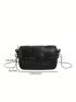Mini Square Bag Black Braided Textured Flap For Daily