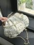 Faux Pearl Decor Ruched Bag Fashionable Kiss Lock Chain PU