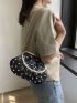 Faux Pearl Decor Ruched Bag Fashionable Kiss Lock Chain PU