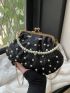 Faux Pearl Decor Ruched Bag Fashionable Kiss Lock Chain PU