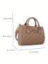 Chain Decor Boston Bag Quilted PU Brown