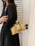 Buckle Decor Square Bag Metallic PU Funky
