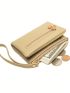 PU Small Wallet Letter Graphic Multiple Card Slot Khaki