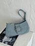 Buckle Decor Baguette Bag Zipper PU