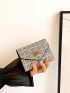 Geometric Pattern Small Wallet Flap Metal Decor
