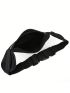 Black Fanny Pack Zip Front Earphone Hole Detail Sports Bag Aesthetic