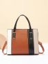 Colorblock Square Bag Pu Top Handle