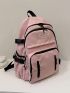 Letter Patch Zip Front Fashion Backpack Pink For Student