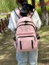Letter Patch Zip Front Fashion Backpack Pink For Student