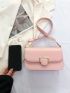 Small Flap Square Bag Metal Decor Pink