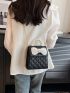 Mini Square Bag Quilted Bow Decor Flap For Daily