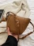 Mini Bucket Bag Litchi Embossed Brown For Work
