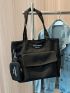 Letter Graphic Shopper Bag Double Handle Zipper Canvas With Coin Purse
