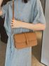 Litchi Embossed Square Bag Flap Brown PU