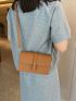 Litchi Embossed Square Bag Flap Brown PU