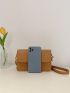 Litchi Embossed Square Bag Flap Brown PU