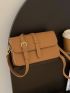 Litchi Embossed Square Bag Flap Brown PU