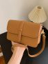 Litchi Embossed Square Bag Flap Brown PU