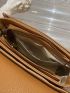 Litchi Embossed Square Bag Flap Brown PU