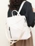 PU Classic Backpack Litchi Embossed Zip Front Medium Fashionable White