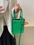 PU Square Bag Crocodile Embossed Green Mini