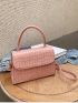 PU Square Bag Crocodile Embossed Solid Color Flap