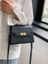 Mini Flap Square Bag Fashionable Geometric Pattern Turn-lock Top Handle PU