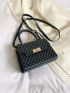 Mini Flap Square Bag Fashionable Geometric Pattern Turn-lock Top Handle PU