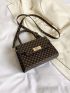 Mini Flap Square Bag Fashionable Geometric Pattern Turn-lock Top Handle PU