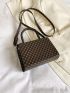 Mini Flap Square Bag Fashionable Geometric Pattern Turn-lock Top Handle PU