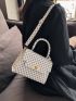 Mini Flap Square Bag Fashionable Geometric Pattern Turn-lock Top Handle PU
