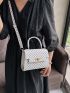 Mini Flap Square Bag Fashionable Geometric Pattern Turn-lock Top Handle PU