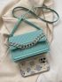 Small Embossed Detail Flap Square Bag Fashionable Chain Decor PU