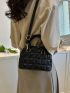 Quilted Dome Bag PU Double Handle Black